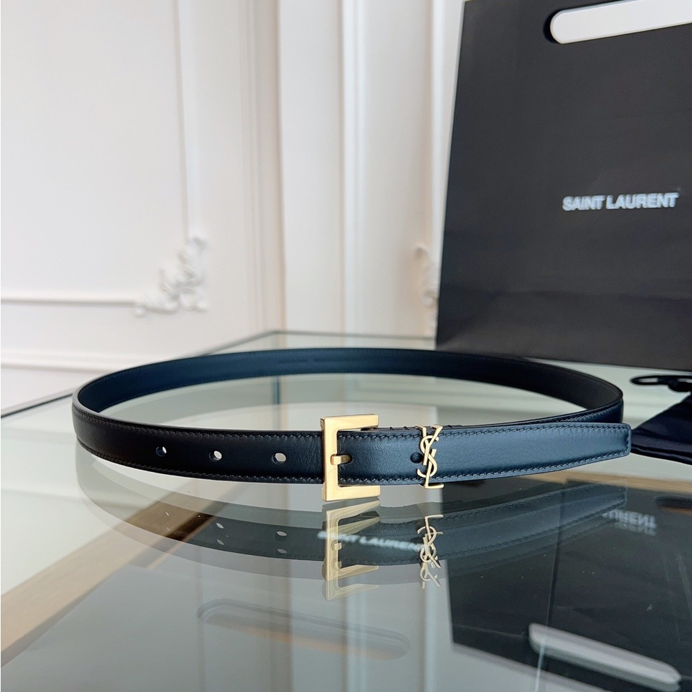 Saint Laurent Black Belt with Gold Buckle